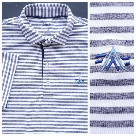 Johnnie O Polo Shirt Sz M Congaree Golf Club Embroidered Logo White Gray Stripe